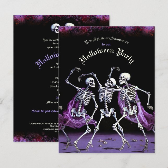 Budget Purple Dancing Skeletons Halloween Postcard (Front/Back)