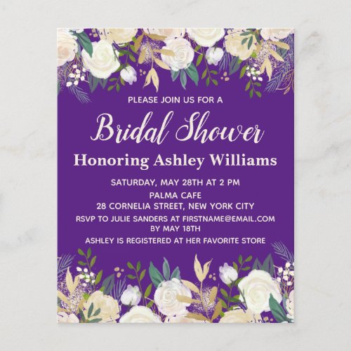 Budget Purple Elegant Bridal Shower Invitation