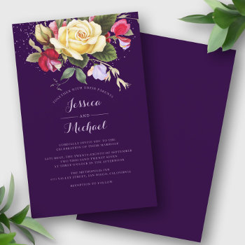 Budget Purple Elegant Floral Wedding Invitation by WittyBetty at Zazzle