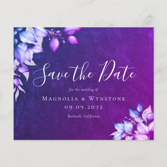 BUDGET Purple Eucalyptus Wedding Save The Date (Front)