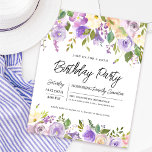 Budget Purple Floral 90th Birthday Invitation<br><div class="desc">Honor a special woman with this elegant and feminine birthday party invitation. The birthday celebration details are surrounded top and bottom purple floral borders. The floral elements are nestled in deep green leaves. While it is a traditional design, the open and airy botanical foliage and text give it a contemporary...</div>