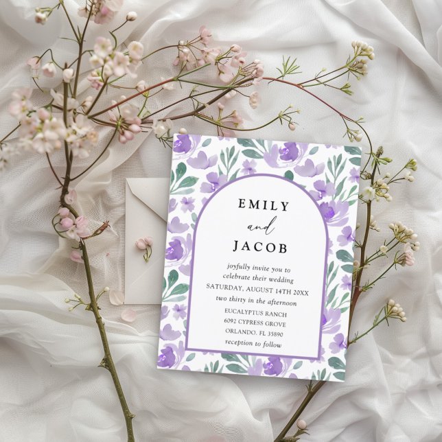 Budget Purple Floral Arch Wedding Invitation (Creator Uploaded)