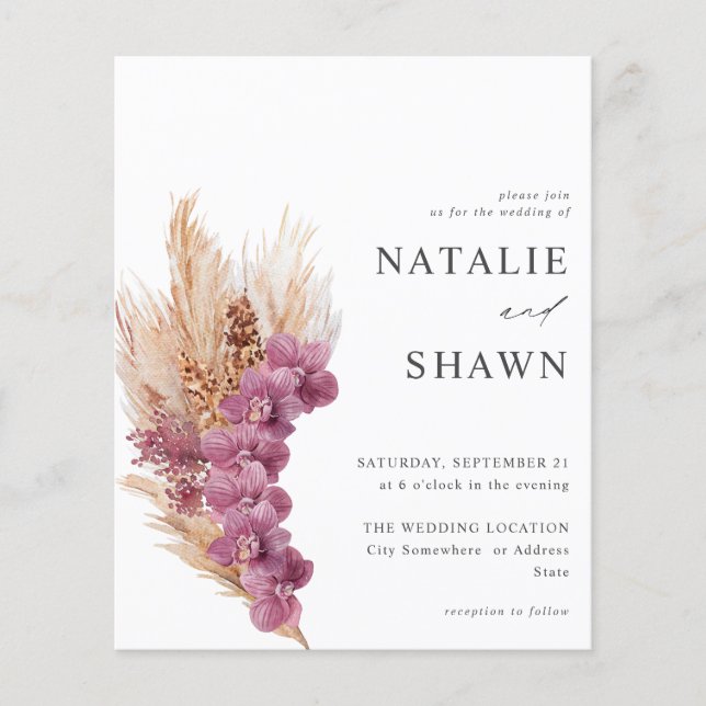 Budget Purple Floral Boho Wedding Flyer (Front)