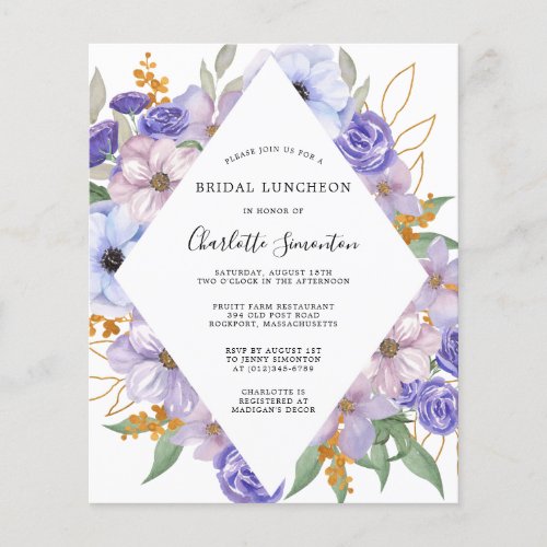 Budget Purple Floral Bridal Luncheon Invitation