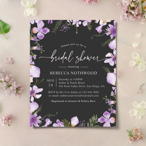 Budget Purple Floral Bridal Shower Invitation 