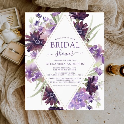 Budget Purple Floral Bridal Shower Invitation