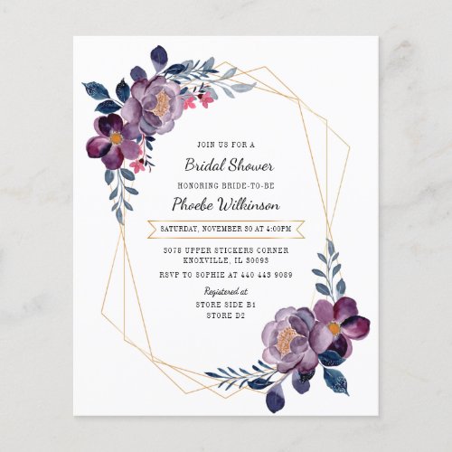 Budget Purple Floral Bridal Shower Invitation