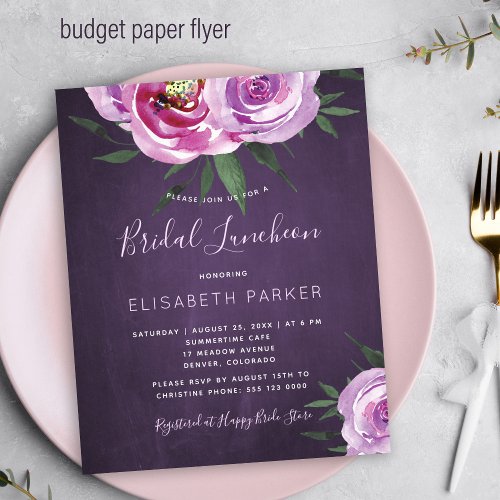 Budget purple floral bridal shower invitation flyer