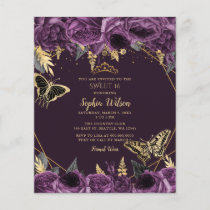 Budget Purple Floral Butterfly Sweet 16 Invitation