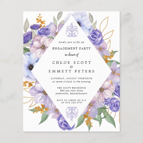 Budget Purple Floral Engagement Party Invitation