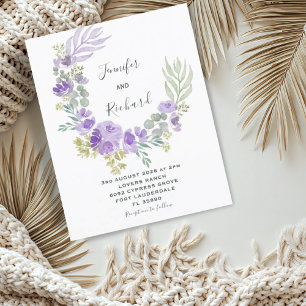 Budget Purple Floral & Eucalyptus Wedding Invitati
