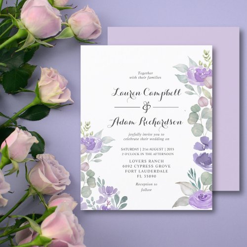 Budget Purple Floral  Foliage Wedding Invitation