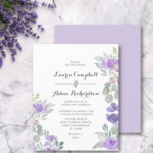 Budget Purple Floral & Foliage Wedding Invitation | Zazzle