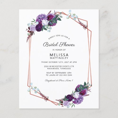 Budget Purple Floral Geometric Frame Bridal Shower