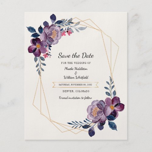 Budget Purple Floral Geometric Frame Save The Date Flyer