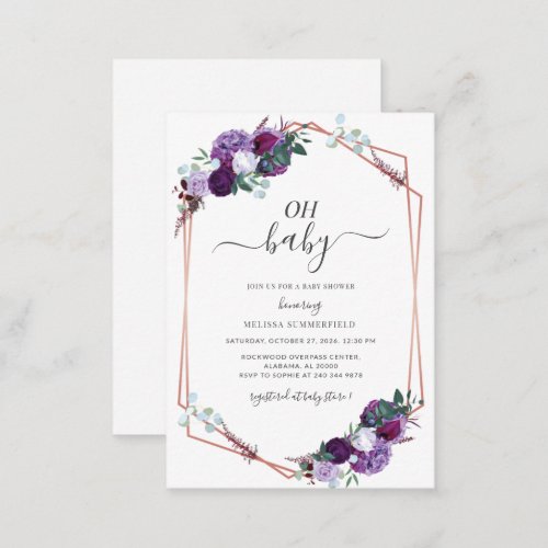 Budget Purple Floral Geometric Girl Baby Shower Note Card