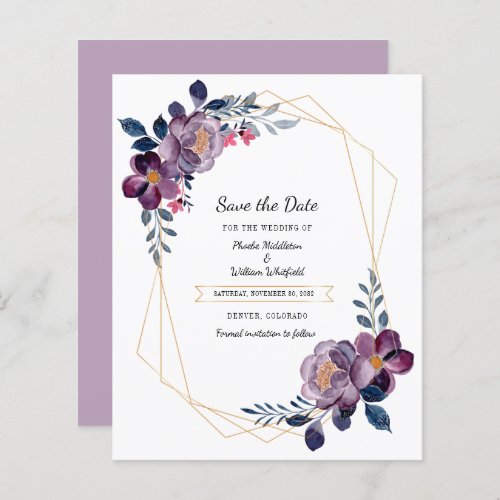 Budget Purple Floral Geometric Save The Date