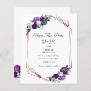 Budget Purple Floral Geometric Save the Date