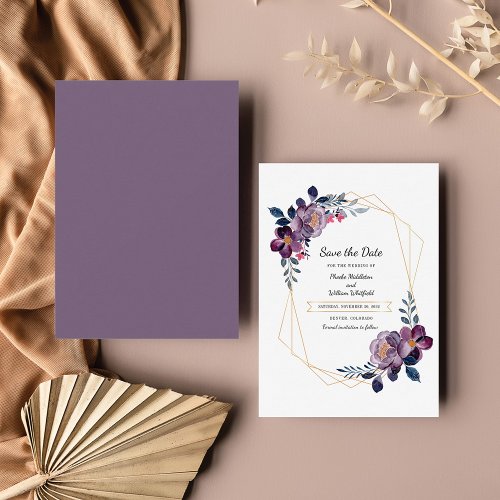 Budget Purple Floral Geometric Save the Date Note Card