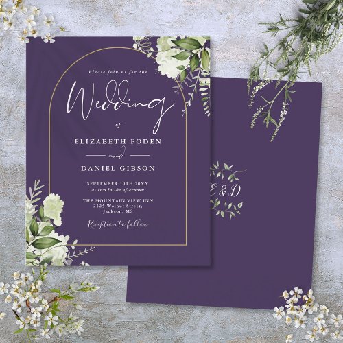 Budget Purple Floral Gold Arch Wedding Invite