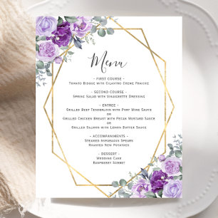 Budget Purple Floral Gold Geometric Wedding Menu
