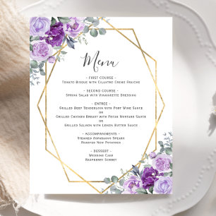 Budget Purple Floral Gold Geometric Wedding Menu