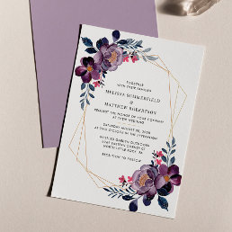 Budget Purple Floral Modern Wedding Invitation
