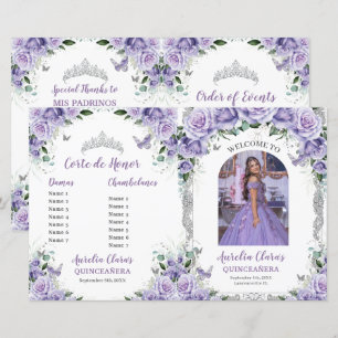 Budget Purple Floral Quinceanera 15 Photo Program