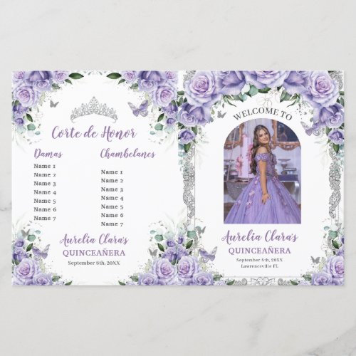 Budget Purple Floral Quinceanera 15 Photo Program