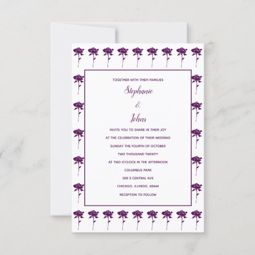 Budget Purple Floral Rose Patterns Simple Wedding Invitation