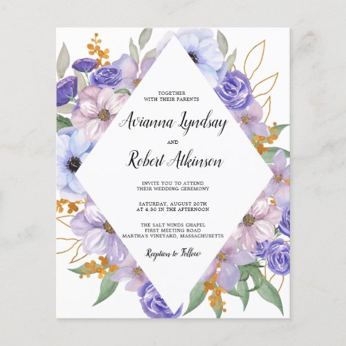 Budget Purple Floral Rustic Botanical Wedding