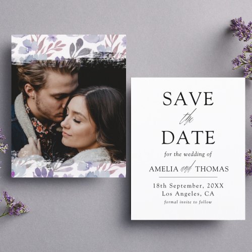 Budget Purple Floral Save the Date Announcement