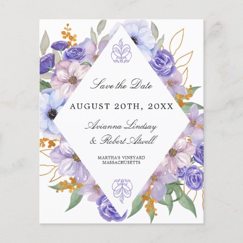 Budget Purple Floral Save the Date Card