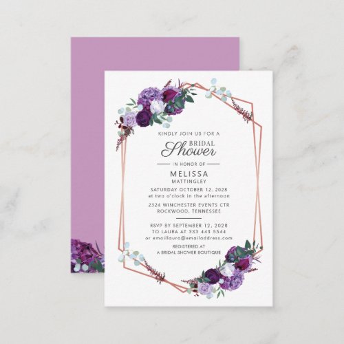 Budget Purple Floral Script Modern Bridal Shower Note Card
