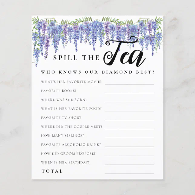 budget-purple-floral-spill-tea-bridal-shower-game-flyer-zazzle