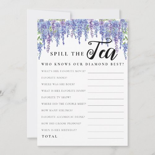 Budget Purple Floral Spill Tea Bridal Shower Game Invitation