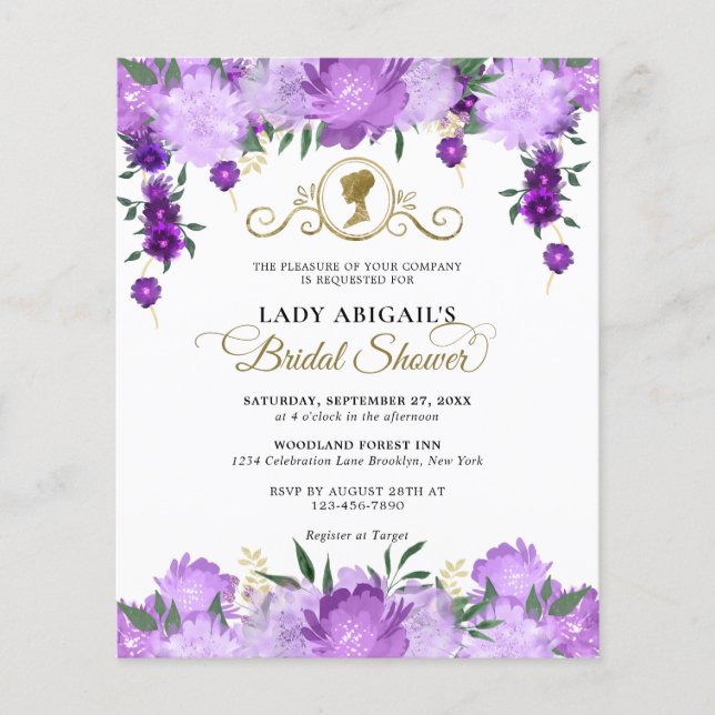 BUDGET Purple Floral Victorian Bridal Shower (Front)
