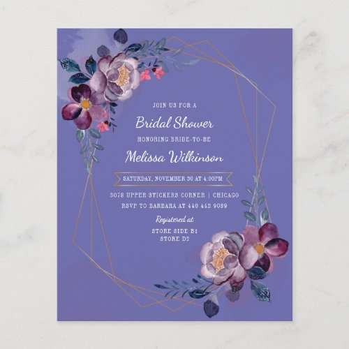 Budget Purple Floral Watercolor Bridal Shower Flye Flyer