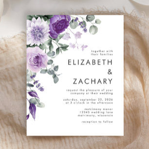 Budget Purple Floral Watercolor Wedding Invitation