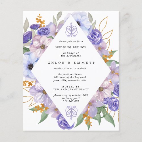 Budget Purple Floral Wedding Brunch Invitation