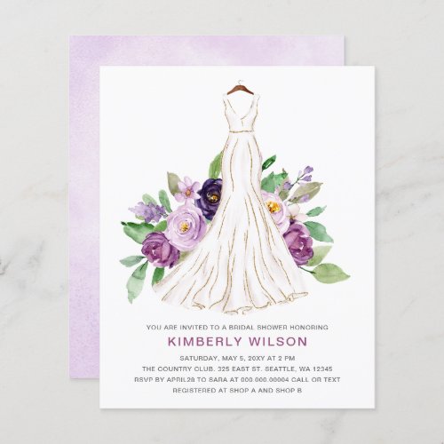Budget Purple Floral Wedding Dress Bridal Shower