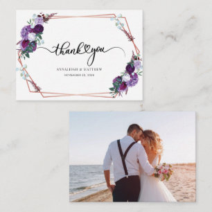 Budget Purple Floral Wedding Photo Thank You Note Card
