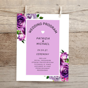 Budget Purple Floral Wedding Program Flyer