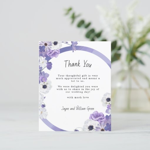 Budget Purple Floral Wedding Thank You Card | Zazzle