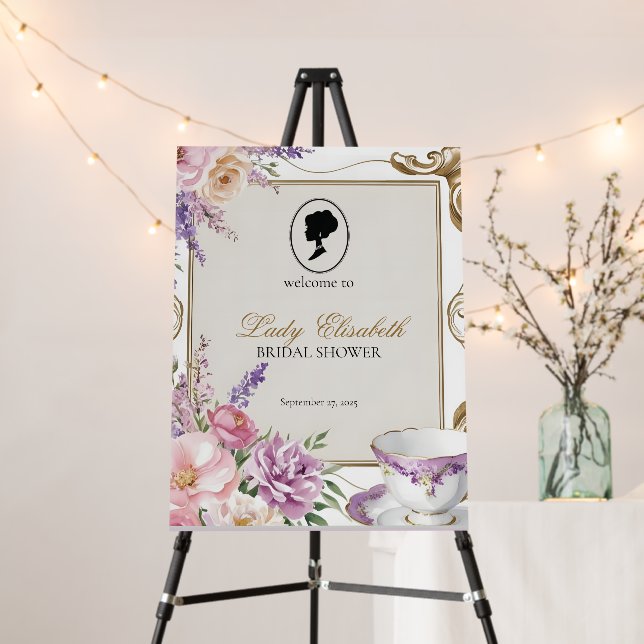 Budget Purple Florals Bridgerton Bridal Shower Foam Board (In Situ (Stand))