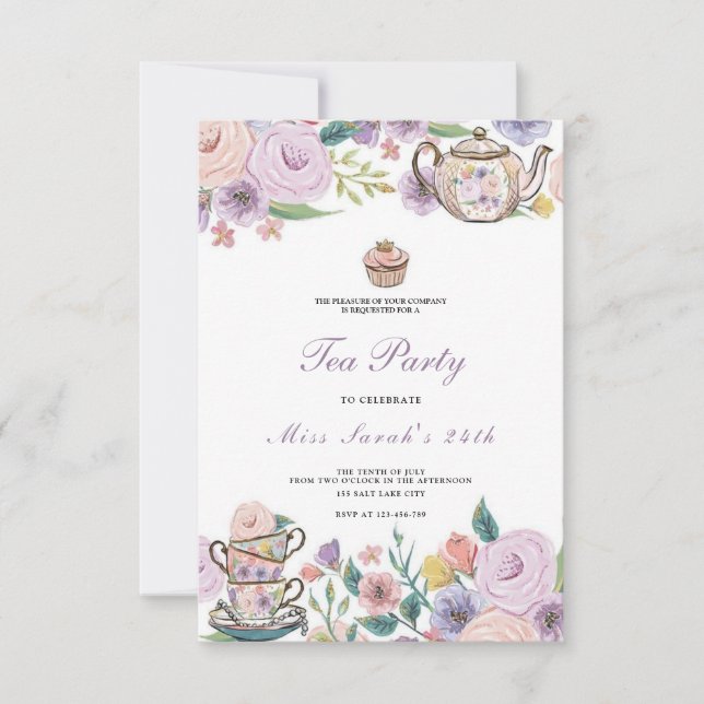 Budget Purple Florals Bridgerton Bridal Shower Invitation (Front)