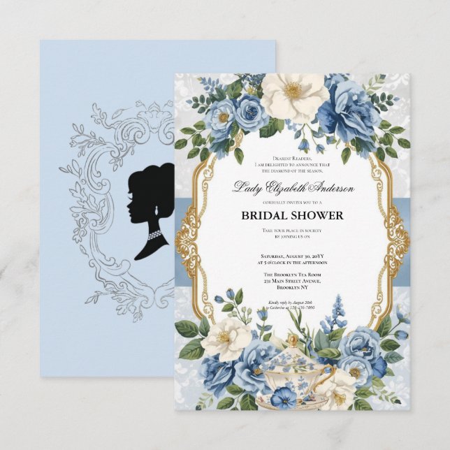 Budget Purple Florals Bridgerton Bridal Shower Invitation (Front/Back)