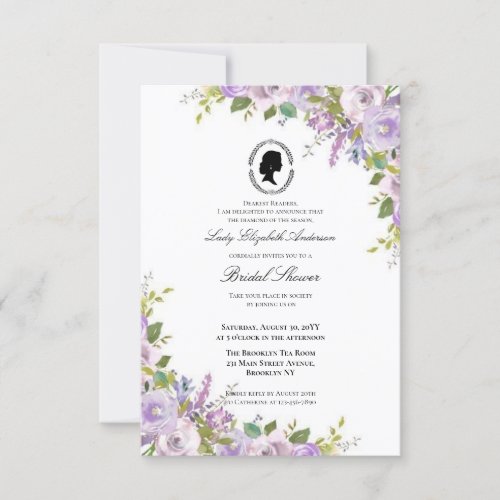 Budget Purple Florals Bridgerton Bridal Shower Invitation