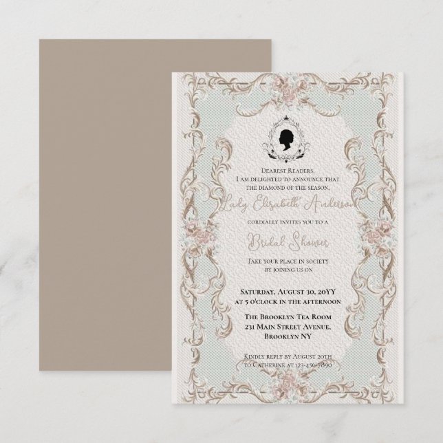 Budget Purple Florals Bridgerton Bridal Shower Invitation (Front/Back)