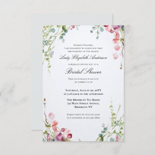 Budget Purple Florals Bridgerton Bridal Shower Invitation